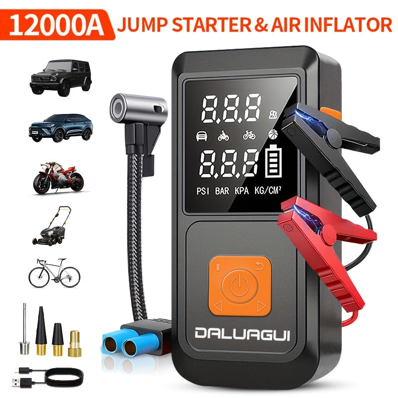 12000A 9-in-1 Multi-Functional Emergency Jump Starter with Air Pump, 180PSl Portable Car Battery Jumper, Digital Tire, LED Emergency Light, Car Accessories, High-Performance Pump, Portable Emergency Jump Starter, Emergency Kit, Outdoor Adventurer