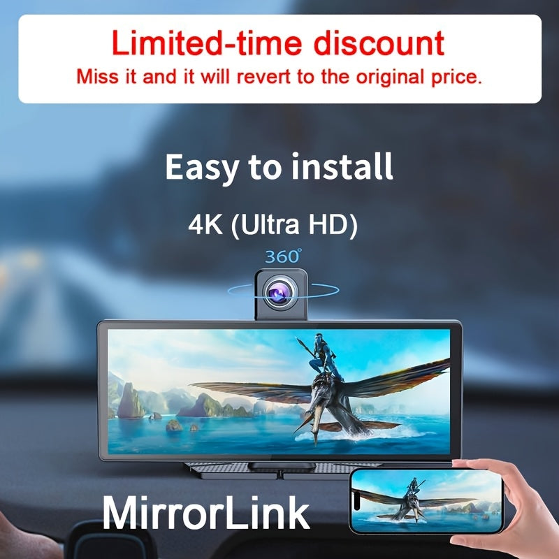 10.26 Inch 4K Ultra HD/7 Inch 1080P Portable Car Stereo with Wireless Carplay Screen, Carplay Radio Touchscreen, Car Video Players for Any Car, Without Battery