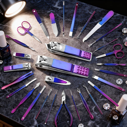 Manicure Set 9 18 30 60pcs Professional Nail Clipper Pedicure Kit Portable Travel Grooming Tools — Cuticle Trimmer Nail File Nail Care Gift Set for Women Girls, Gradient Pink Black Green