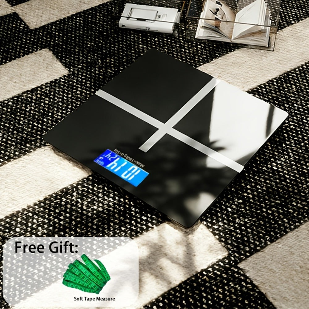 Digital Bathroom Scale High Precision – 396 lb Capacity Electronic Weight Scale with LCD Display, Available with Tape Measure & Storage Rack, Compact Body Weight Scale for Home Bathroom & Fitness