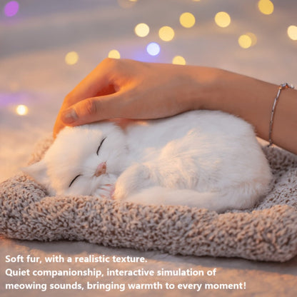 Stuffed Cat Plush Toy Realistic Sleeping Kitten with Meow Sound Soft Faux Fur Simulation Cat Doll Desk Decor Birthday Christmas Gift for Kids Cat Lovers