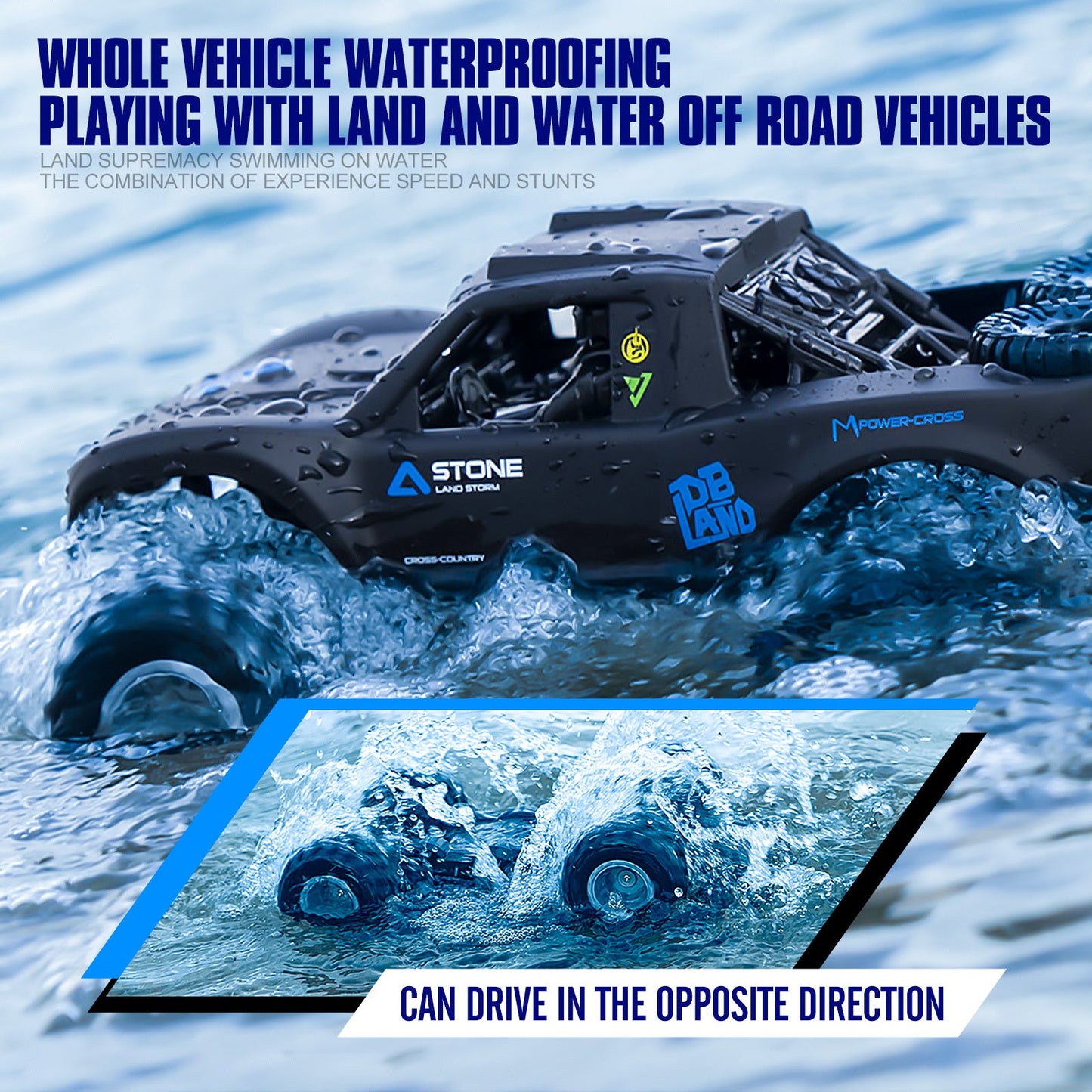 Amphibious RC Car 1:16 Scale 4WD Waterproof Land & Water Remote Control Monster Truck – 2 Rechargeable Batteries, All-Terrain RC Truck for Boys Kids Ages 4+, Birthday Christmas Gift