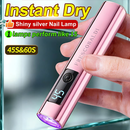 Portable LED Nail Lamp Handheld Mini USB Gel Nail Dryer with LCD Display — Fast Curing Light for Gel Polish Acrylic Nails, Compact Cordless Nail Light for Home & Salon Manicure Pedicure, Gold Rose Gold Metal