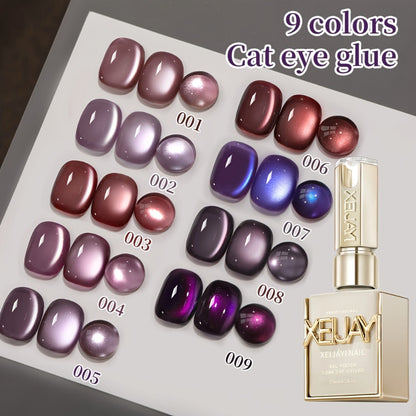 Purple Cat Eye Magnetic Gel Polish Set 9 Colors UV LED Soak Off | 3D Light-Shifting Effect 0.51oz Each Long Lasting Chip-Free | Salon & Home DIY Nail Art Manicure Kit for Women Beginners