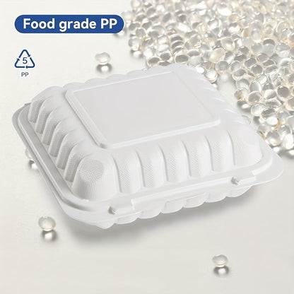 Disposable Food Containers Take Out Boxes with Lids - 7" 8" 9" Plastic Clamshell Meal Prep Containers BPA Free 1 & 3 Compartment Heavy Duty Reusable White
