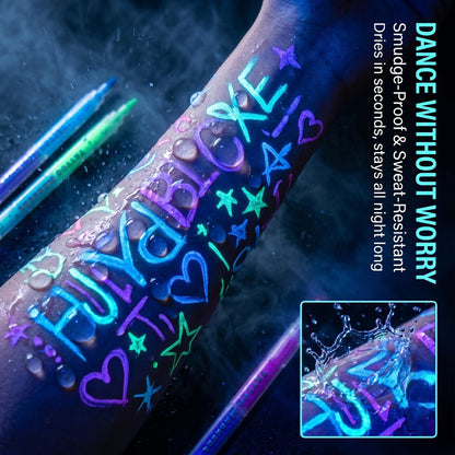 Face Body Paint Pens 18 Colors with Reusable Stencils – Washable Neon Glow in the Dark Skin-Safe Makeup Pens for Kids & Adults Parties Events Magic Shows Halloween Festivals Body Art