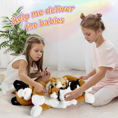 Cat Stuffed Animal Plush Set Mommy Cat with 4 Baby Kittens – Soft Cuddly Cat Family Toy Gift for Kids, Mother's Day Birthday Christmas Holiday Bed Sofa Decor