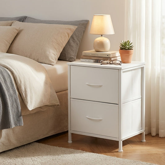 Dresser, 2-Drawer Fabric Storage Chest Nightstand Steel Frame MDF Top Non-Woven Organizer shown in the main product view