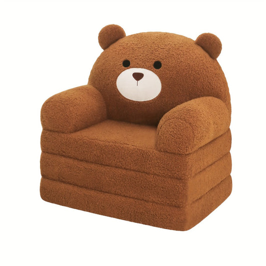 Kids Sofa, Kids Animal Print Foldable Sofa 2-in-1 Fold Out Couch Polar Fleece High-Density shown in the main product view