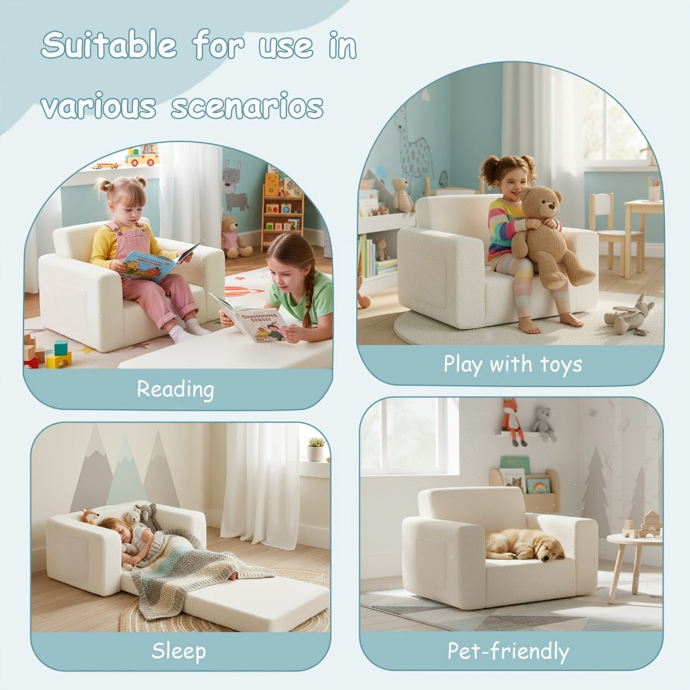2-in-1 Foldable Kids Convertible Sofa Chair with Fold-Out Lounger for Kids' Room detail image - detail view 17