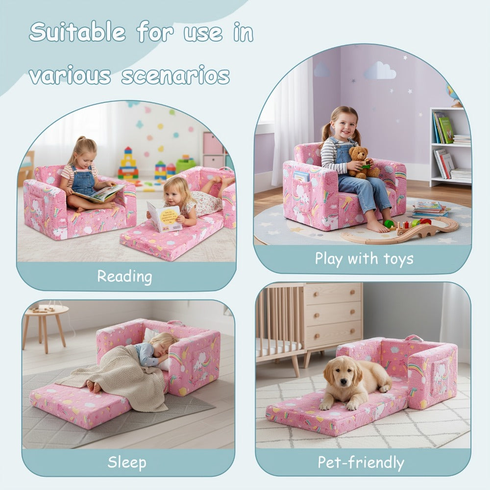 2-in-1 Foldable Kids Convertible Sofa Chair with Fold-Out Lounger for Kids' Room detail image - detail view 22
