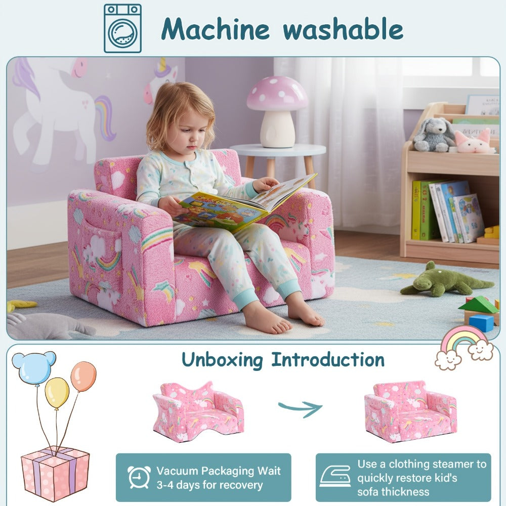 2-in-1 Foldable Kids Convertible Sofa Chair with Fold-Out Lounger for Kids' Room detail image - detail view 23
