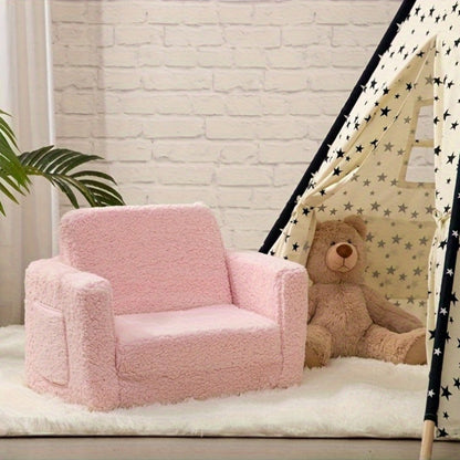 Kids Sofa, Bed 2-in-1 Convertible Sherpa Folding Chair, Pull-Out Recliner with Double shown in the main product view