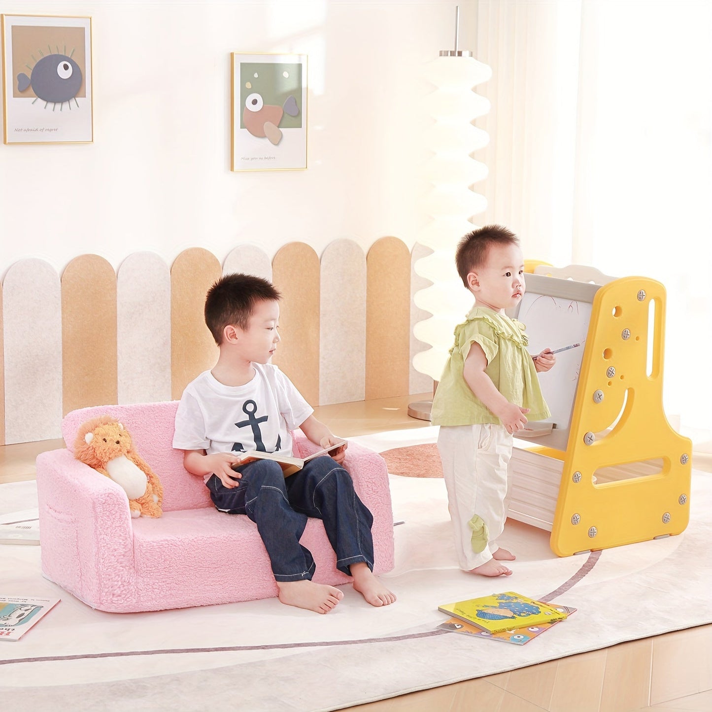 Kids Sofa Chair shown in the Pink-sofa option