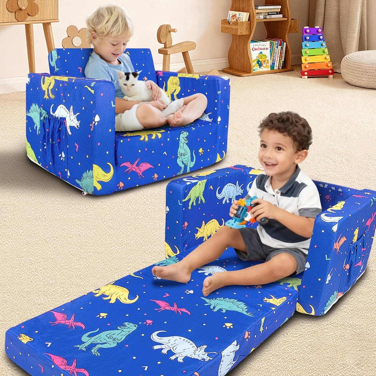 Kids Sofa shown in the Blue Dinosaur option
