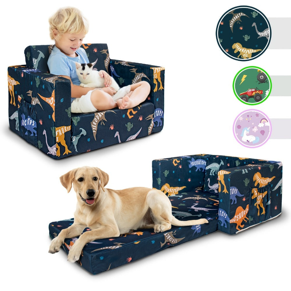 Kids Sofa, 2-in-1 & Fold-Out Lounger - Convertible Soft Chair for Boys & Girls, Unicorn shown in the main product view