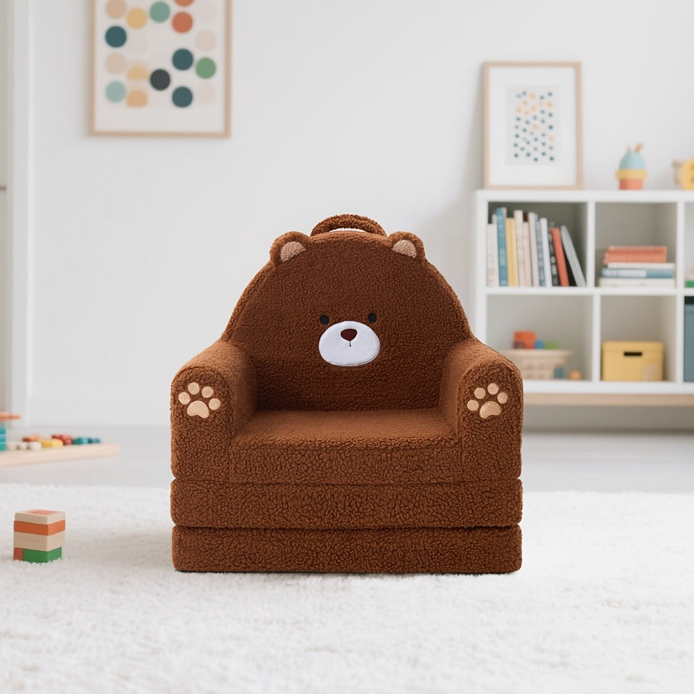 Kids Sofa, 2-in-1 Convertible Fold Out Lounger Soft Sherpa High Density Foam Couch shown in the main product view
