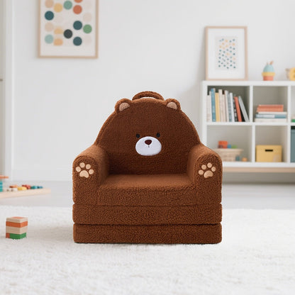 Kids Sofa, 2-in-1 Convertible Fold Out Lounger Soft Sherpa High Density Foam Couch shown in the main product view