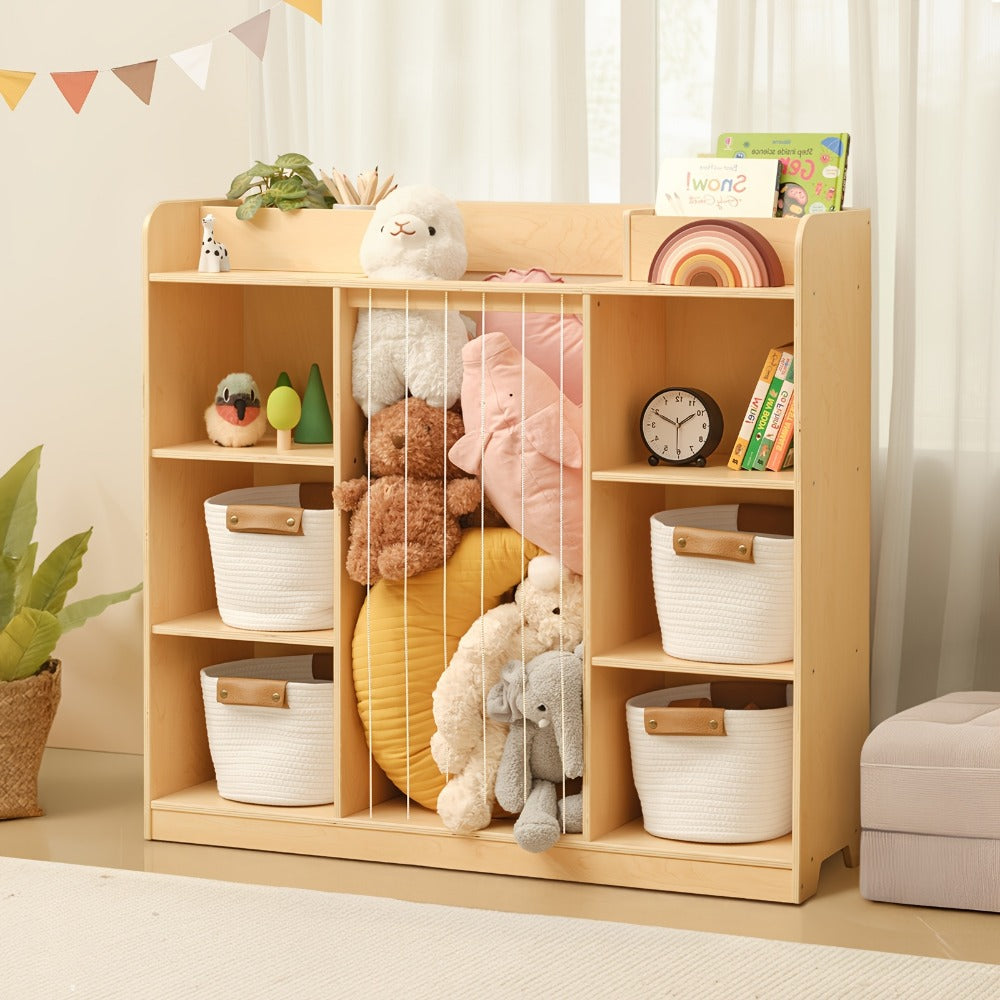Kids Storage Cabinet, 2-in-1 Solid Wood Dollhouse Storage Cabinet & Bookshelf Organizer shown in the main product view
