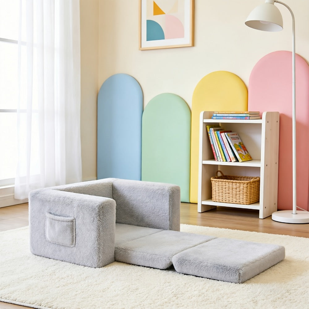 2-in-1 Velvet Kids Convertible Sofa Chair with Fold-Out Lounger for Kids' Room detail image - detail view 10