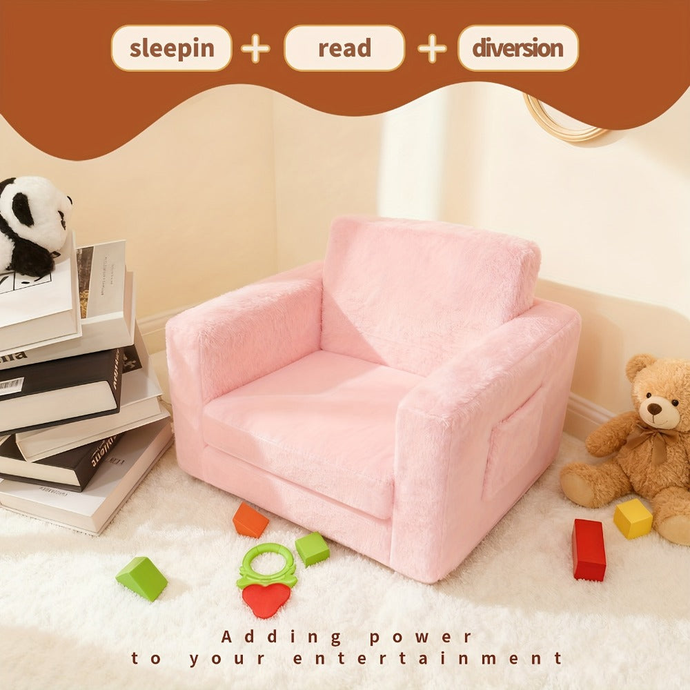 2-in-1 Velvet Kids Convertible Sofa Chair with Fold-Out Lounger for Kids' Room detail image - detail view 14