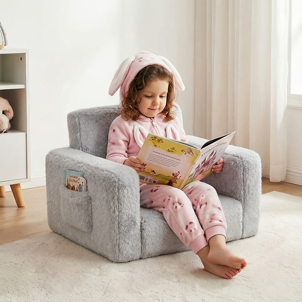 2-in-1 Velvet Kids Convertible Sofa Chair with Fold-Out Lounger for Kids' Room detail image