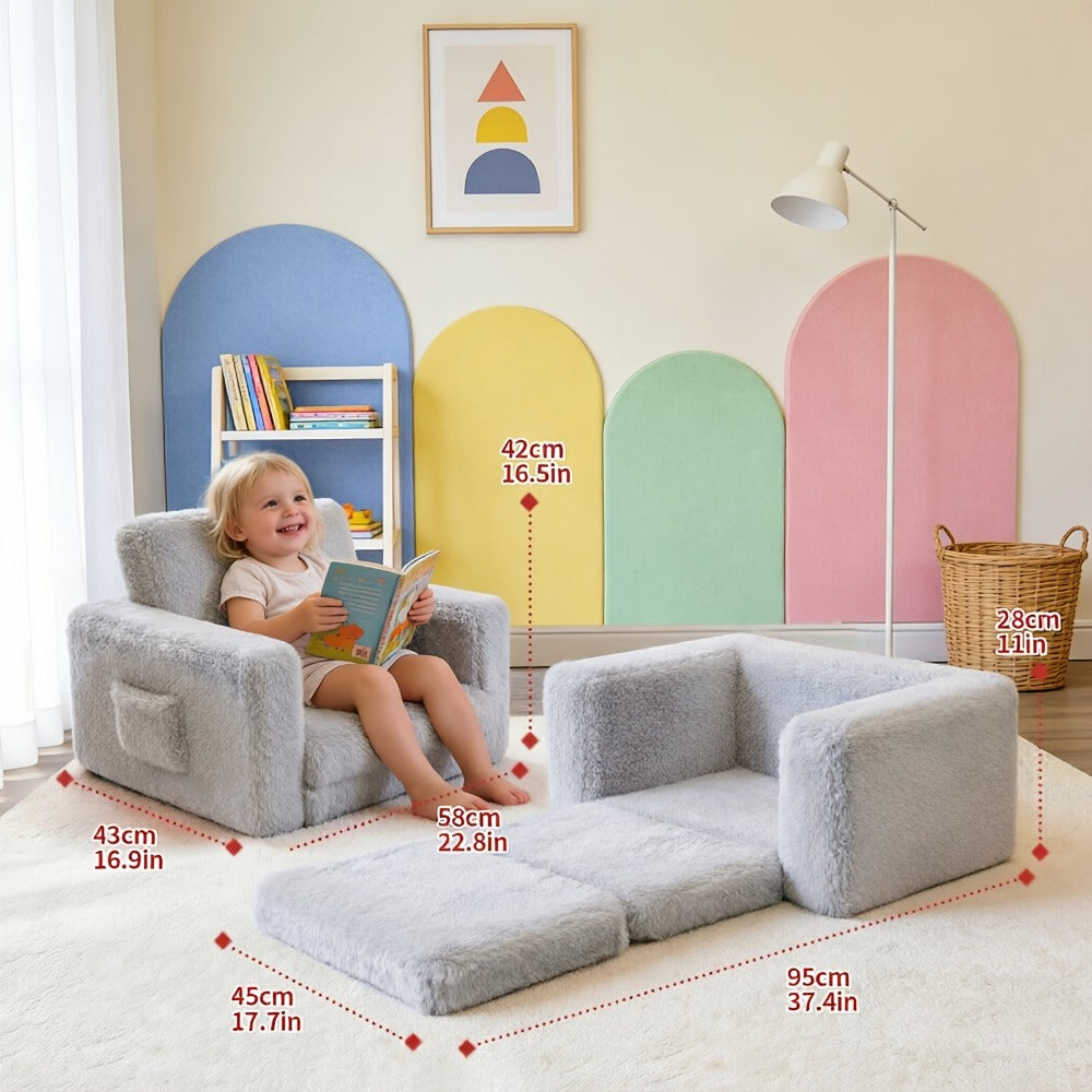 2-in-1 Velvet Kids Convertible Sofa Chair with Fold-Out Lounger for Kids' Room detail image - detail view 4