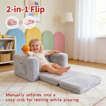 2-in-1 Velvet Kids Convertible Sofa Chair with Fold-Out Lounger for Kids' Room detail image - detail view 5