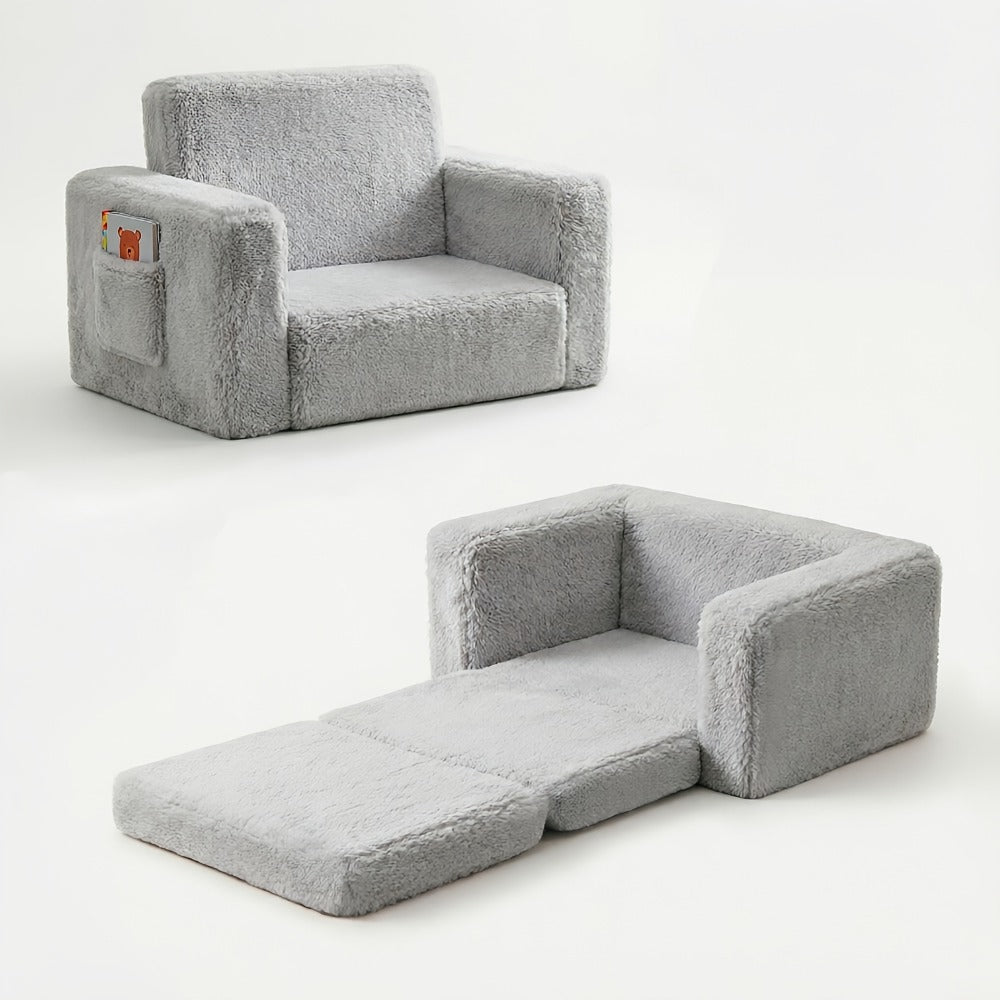 Kids Sofa, Kids Velvet Sofa 2-in-1 Convertible Recliner Chair with Storage Pocket Pocketed shown in the main product view