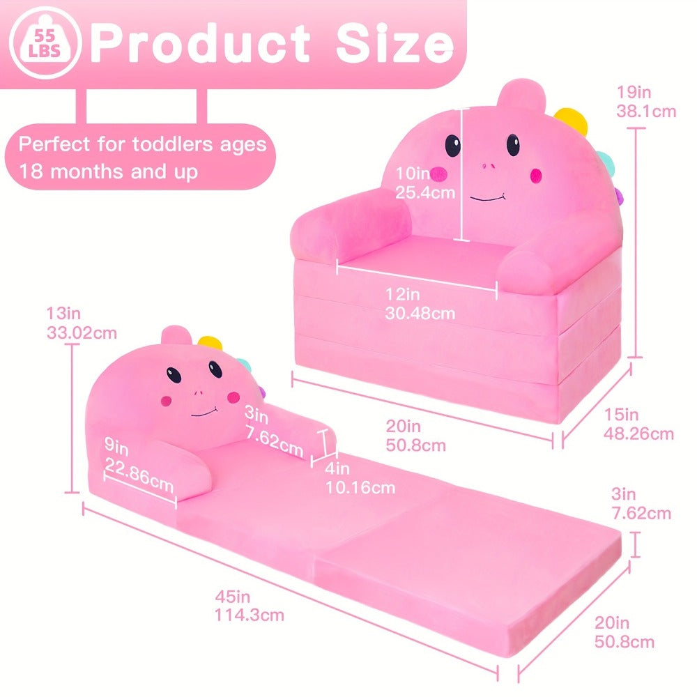 2-in-1 Velvet Kids Foldable Sofa with Fold-Out Lounger and Memory Foam for Kids' Room detail image - detail view 3