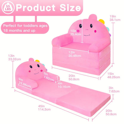 2-in-1 Velvet Kids Foldable Sofa with Fold-Out Lounger and Memory Foam for Kids' Room detail image - detail view 3