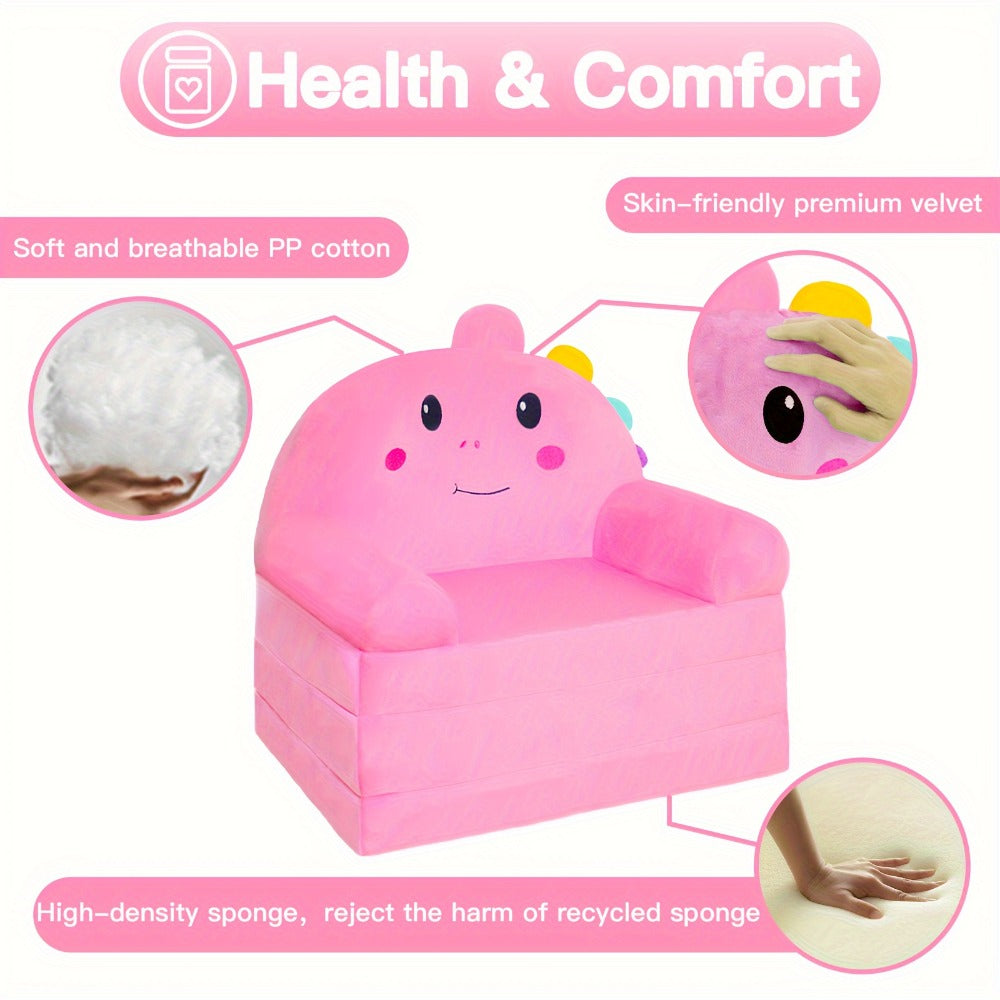 2-in-1 Velvet Kids Foldable Sofa with Fold-Out Lounger and Memory Foam for Kids' Room detail image - detail view 5