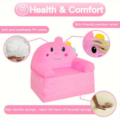 2-in-1 Velvet Kids Foldable Sofa with Fold-Out Lounger and Memory Foam for Kids' Room detail image - detail view 5