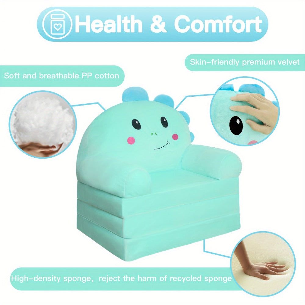 2-in-1 Velvet Kids Foldable Sofa with Fold-Out Lounger and Memory Foam for Kids' Room detail image - detail view 7