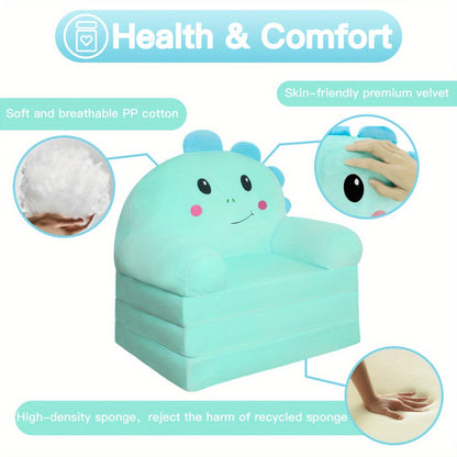 2-in-1 Velvet Kids Foldable Sofa with Fold-Out Lounger and Memory Foam for Kids' Room detail image - detail view 7