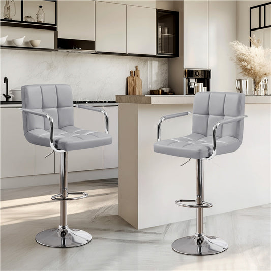 Bar Stool, Bar Stools Set of 2 Adjustable Height Swivel PU Leather with Backrest Footrest shown in the main product view