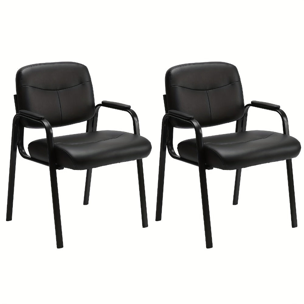 Guest Chair, Waiting Room Chairs Set of 2, Leather with Padded Arms - No Wheels Reception shown in the main product view
