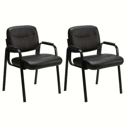 Guest Chair, Waiting Room Chairs Set of 2, Leather with Padded Arms - No Wheels Reception shown in the main product view