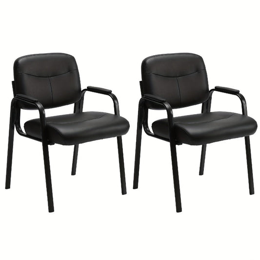 Guest Chair, Waiting Room Chairs Set of 2, Leather with Padded Arms - No Wheels Reception shown in the main product view