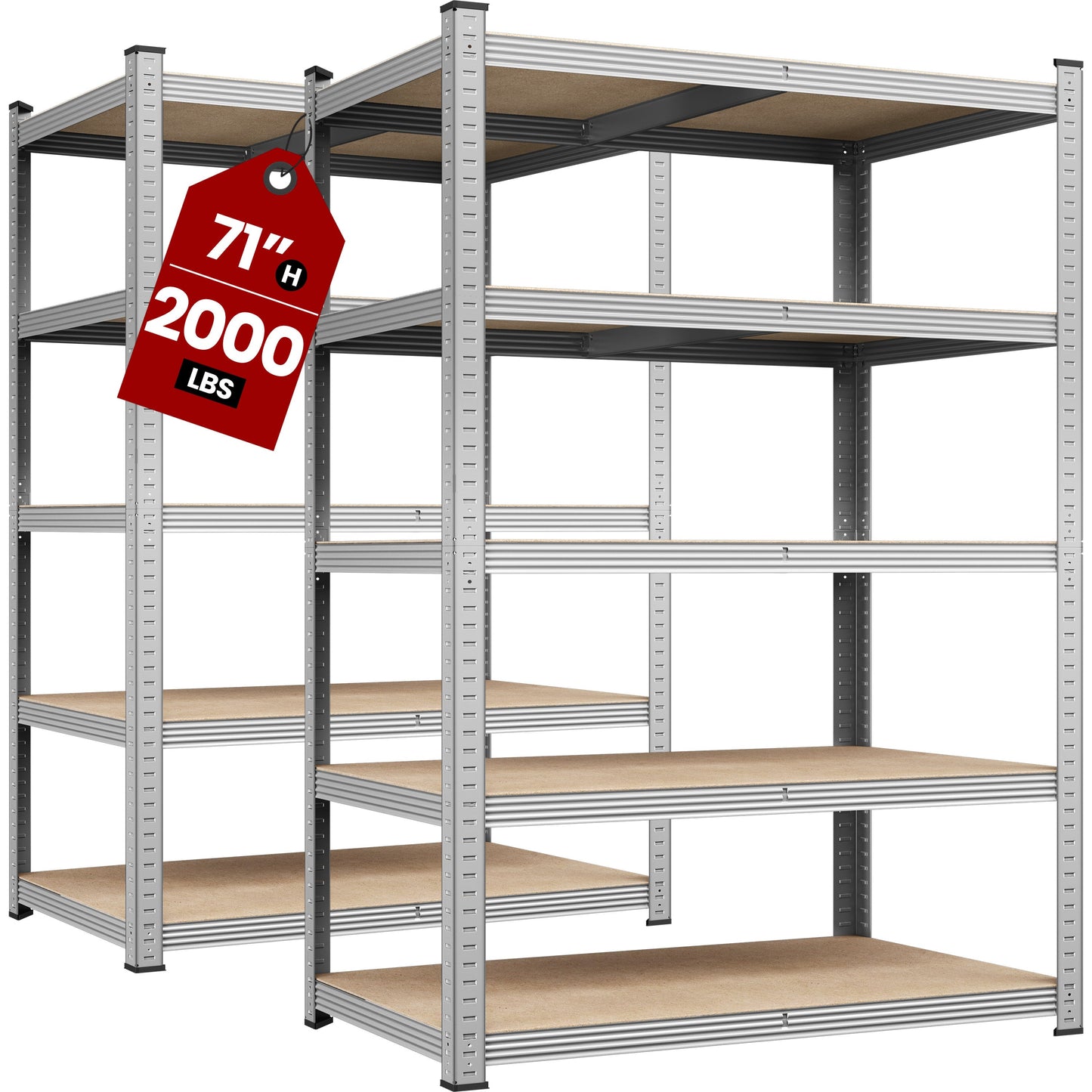 Storage Shelving Unit, Set of 2 Five-Tier Metal Shelving Units - Adjustable Boltless shown in the main product view