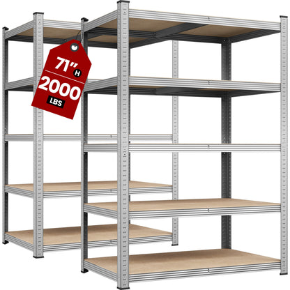 Storage Shelving Unit, Set of 2 Five-Tier Metal Shelving Units - Adjustable Boltless shown in the main product view