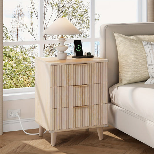 Nightstand with Charging Station Set of 2, Bedside Table 3 Drawers 2 USB & 2 AC Outlets shown in the main product view
