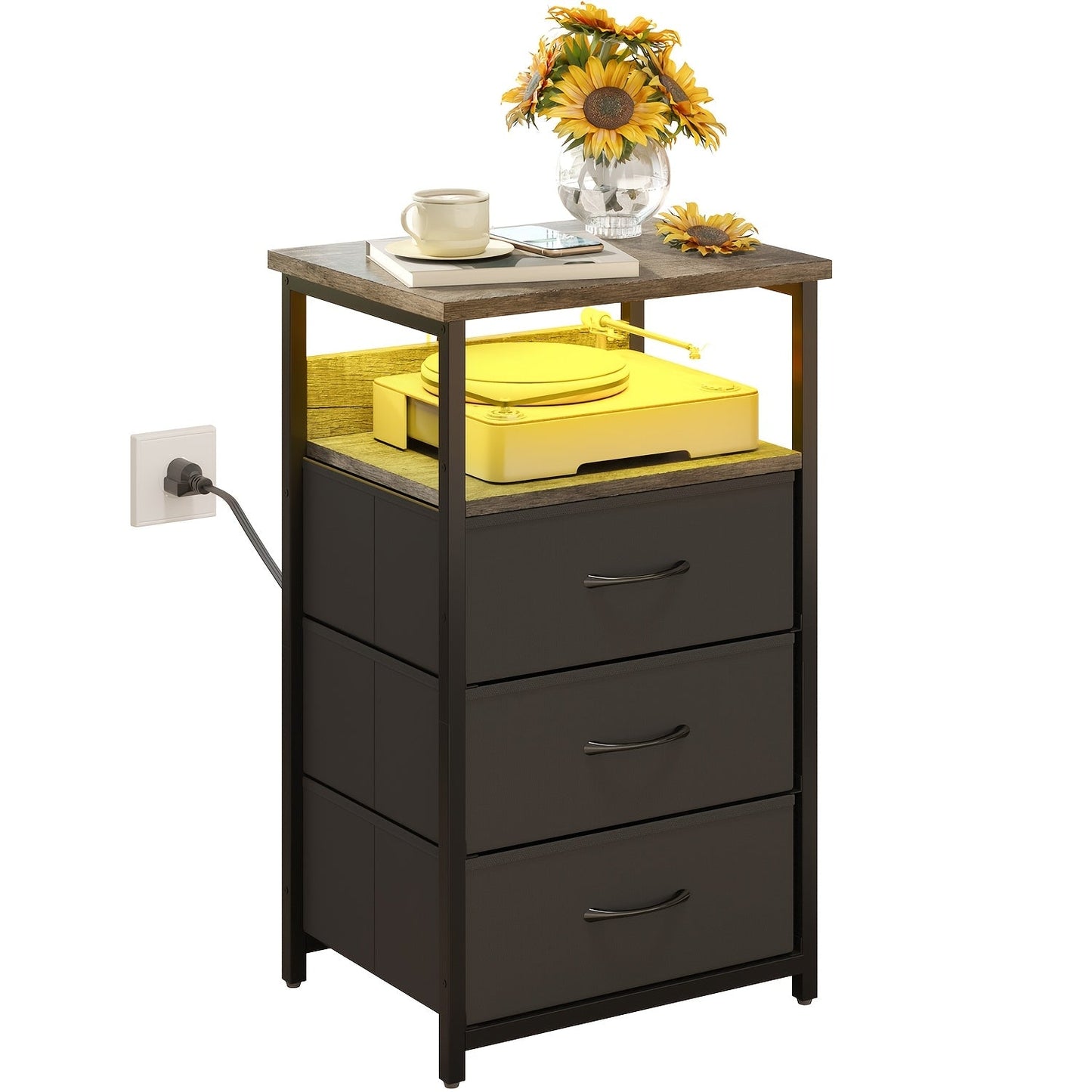 Nightstand shown in the 1pc-3 Drawers-Gray&Black option
