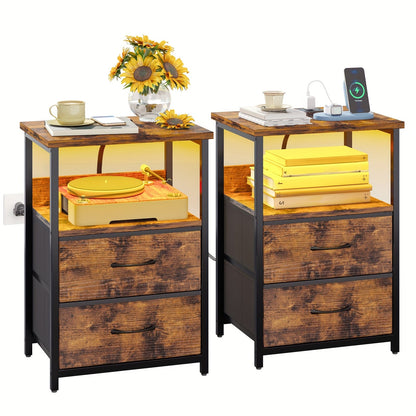 Nightstand shown in the 2pcs-2 Drawers-Brown option