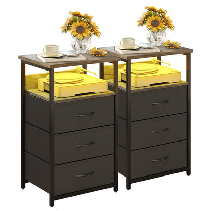 Nightstand shown in the 2pcs-3 Drawers-Gray&Black option