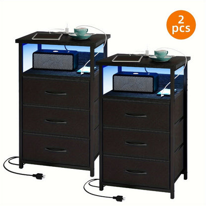 2-Piece Set Nightstand with Charging Station and LED Lighting for Bedroom detail image - detail view 15