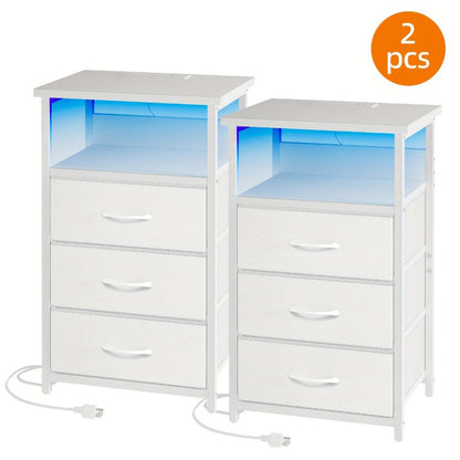 2-Piece Set Nightstand with Charging Station and LED Lighting for Bedroom detail image - detail view 19