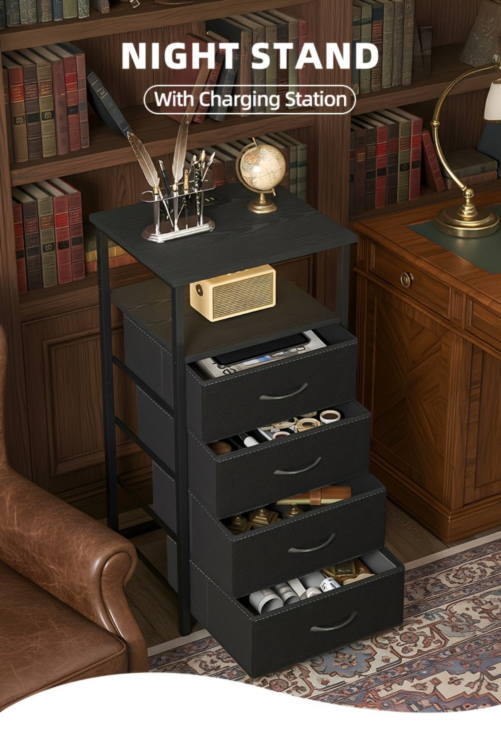 2-Piece Set Nightstand with Charging Station and LED Lighting for Bedroom detail image - detail view 26