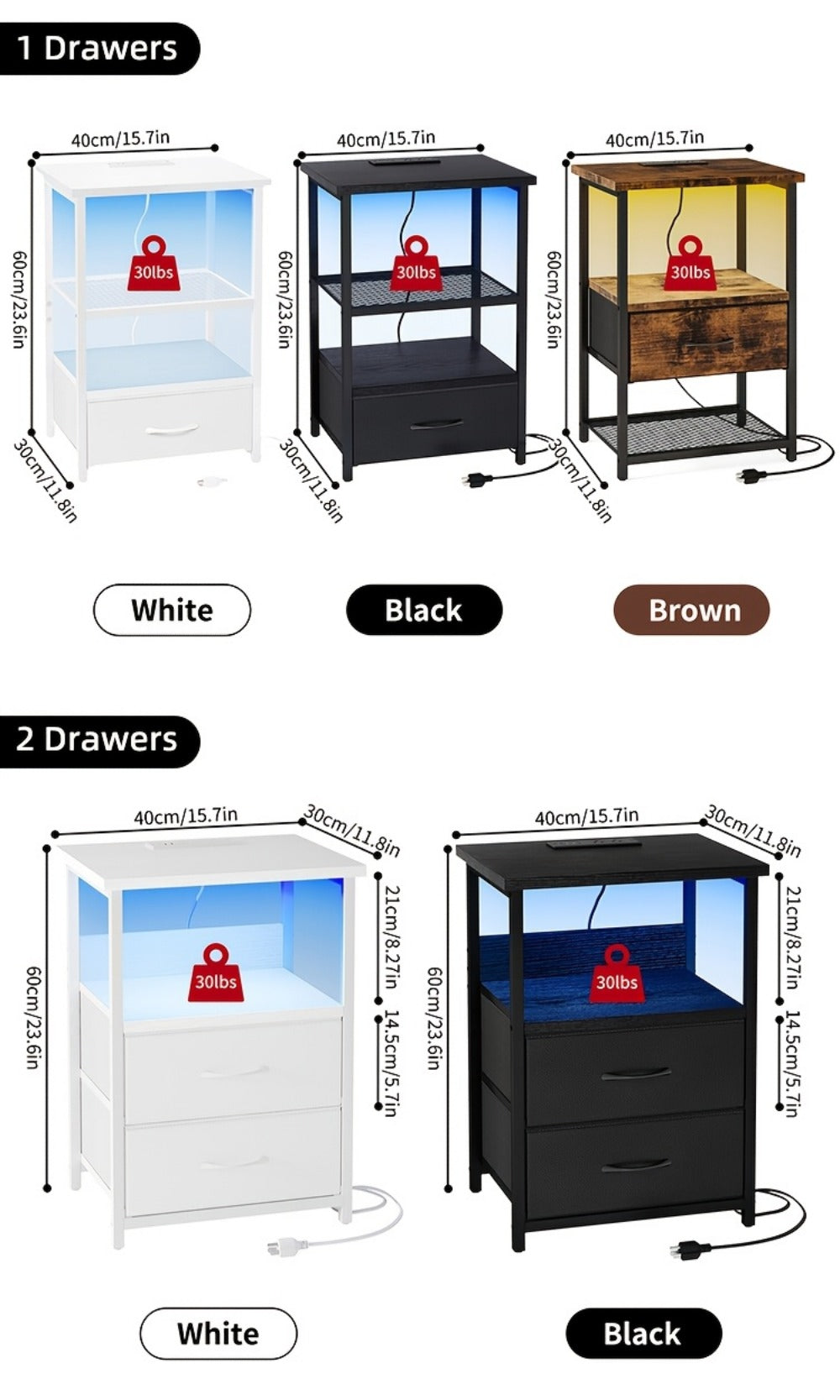2-Piece Set Nightstand with Charging Station and LED Lighting for Bedroom detail image - detail view 28