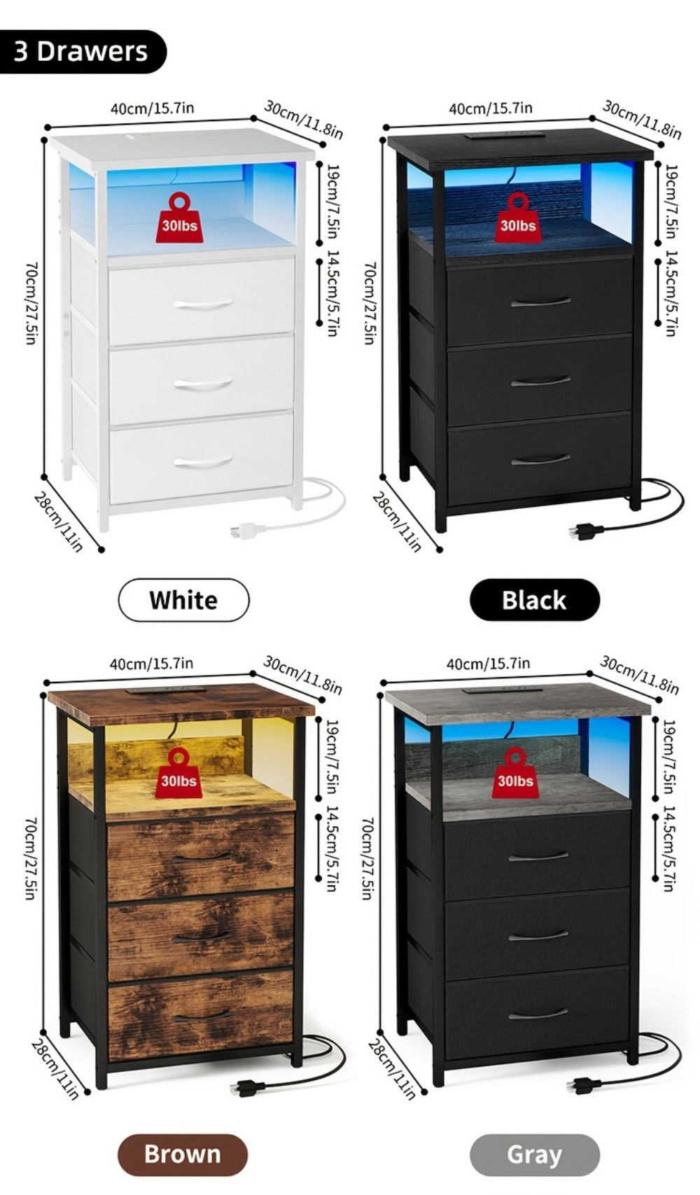 2-Piece Set Nightstand with Charging Station and LED Lighting for Bedroom detail image - detail view 29
